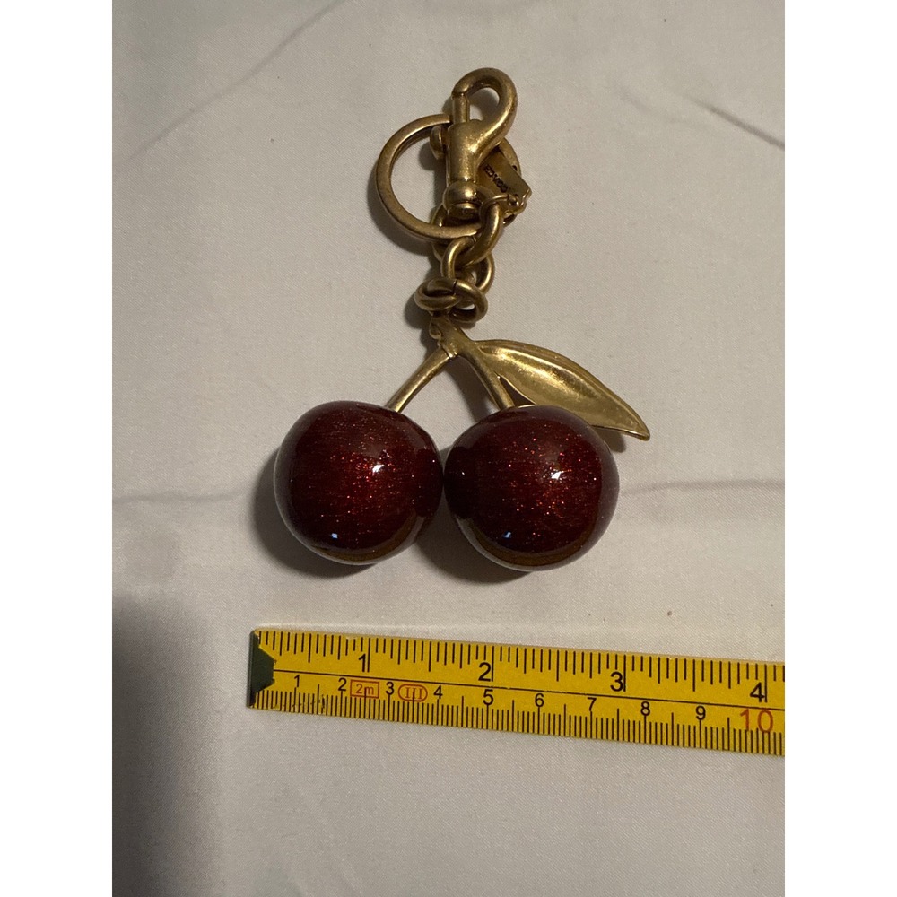Coach Cherry Bag Charm Red Glitter Resin Gold Tone Keychain F77840 - Picture 6 of 7